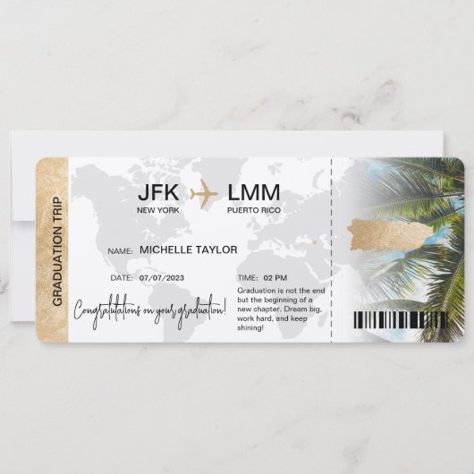 Verrassing Boarding Pass Trip Ticket Puerto Rico Kaart (Voorkant)