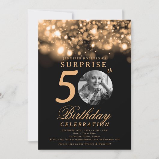 Verrassing Foto 50e Verjaardag Gold Midnight Glam Kaart (Voorkant)
