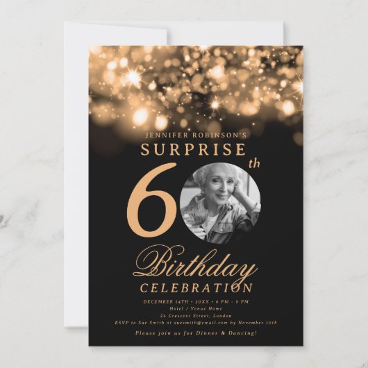 Verrassing Foto 60e Verjaardag Gold Midnight Glam Kaart (Voorkant)