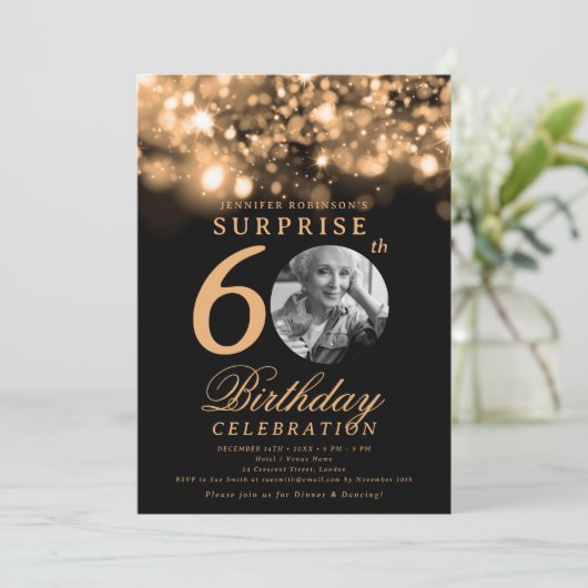Verrassing Foto 60e Verjaardag Gold Midnight Glam Kaart (Staand voorkant)