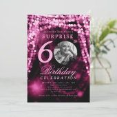Verrassing Foto 60e Verjaardag Hot Pink Glam Light Kaart (Staand voorkant)