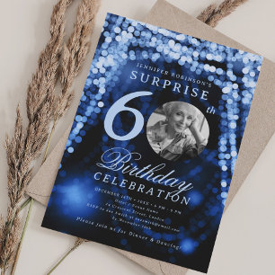 Verrassing Foto 60e Verjaardag Navy Blue Glam Ligh Kaart