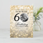 Verrassing Foto 60e Verjaardag Party Gold Bokeh Kaart (Staand voorkant)