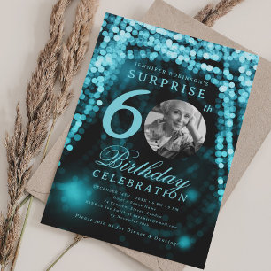 Verrassing Foto 60e Verjaardag Turquoise Glam Ligh Kaart