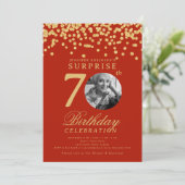 Verrassing Foto 70 Verjaardag Gold Confetti Red Kaart (Staand voorkant)