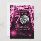 Verrassing Foto 70e Verjaardag Pink Glam Lights Kaart (Voorkant)