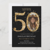 Verrassing Gouden Glitter 50e Verjaardag Foto Kaart (Voorkant)