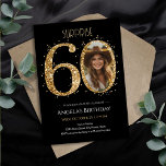 Verrassing Gouden Glitter 60e Verjaardag Foto Kaart<br><div class="desc">60e Verjaardag Gouden Glitter Fotofeest sjabloon. Verkrijgbaar als digitale download printable. Aangepaste,  gepersonaliseerde,  bewerkbare download</div>