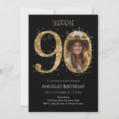 Verrassing Gouden Glitter 90e Verjaardag Foto Kaart (Voorkant)