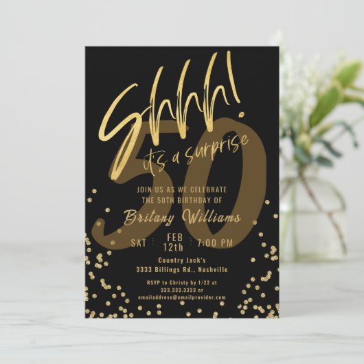 Verrassing Gouden Zwarte Verjaardagsfeest Kaart (Staand voorkant)