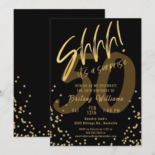Verrassing Gouden Zwarte Verjaardagsfeest Kaart (Voorkant / Achterkant)