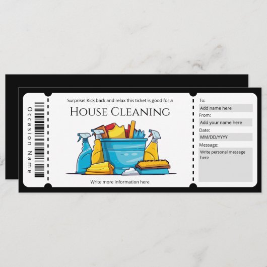 Verrassing Huis Schoonmaak Cadeaubon Sjabloon Kaart (Voorkant / Achterkant)