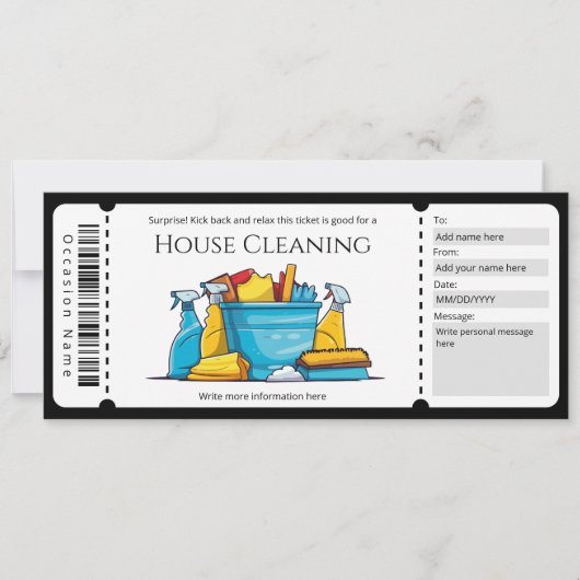 Verrassing Huis Schoonmaak Cadeaubon Sjabloon Kaart (Voorkant)