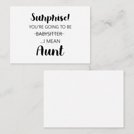 Verrassing je gaat babysitter tante zijn  notitiekaartje (Voorkant / Achterkant)