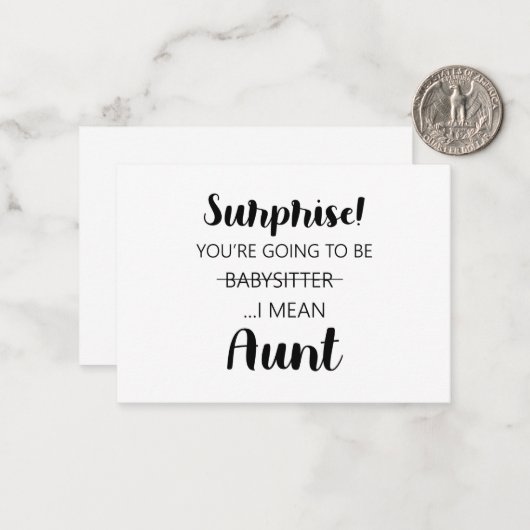 Verrassing je gaat babysitter tante zijn notitiekaartje (Voorkant / Achterkant in situ)