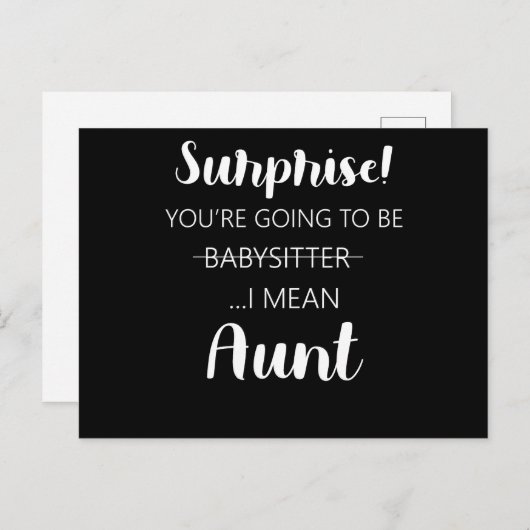 Verrassing je wordt babysitter tante  briefkaart (Voorkant / Achterkant)
