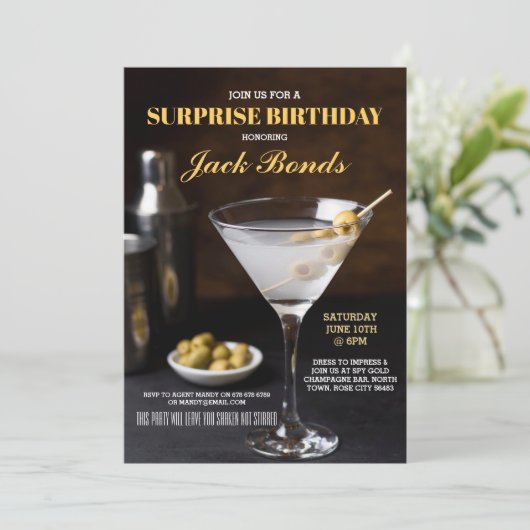 Verrassing Martini Black Stropdas Event Verjaardag Kaart (Staand voorkant)