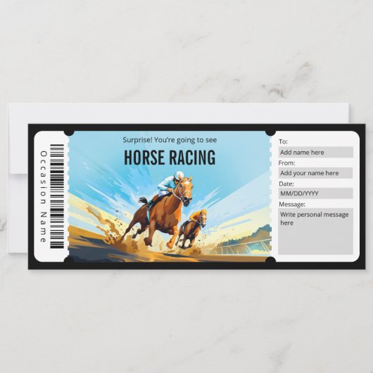 Verrassing Paard Racing Ticket Cadeaubon Kaart (Voorkant)
