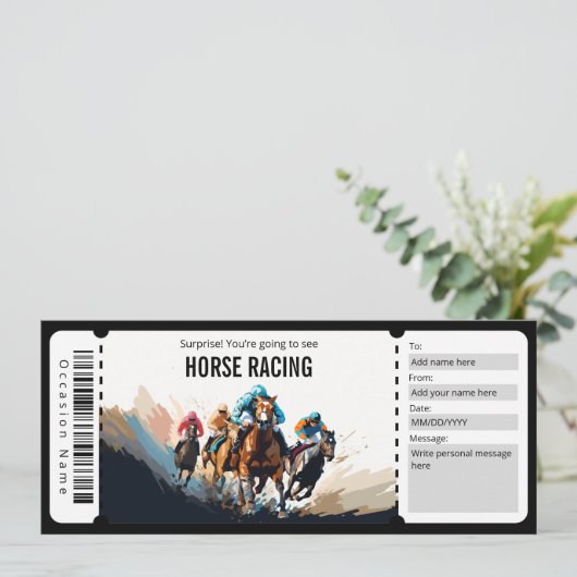 Verrassing Paard Racing Ticket Cadeaubon Kaart (Staand voorkant)