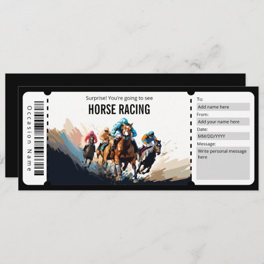 Verrassing Paard Racing Ticket Cadeaubon Kaart