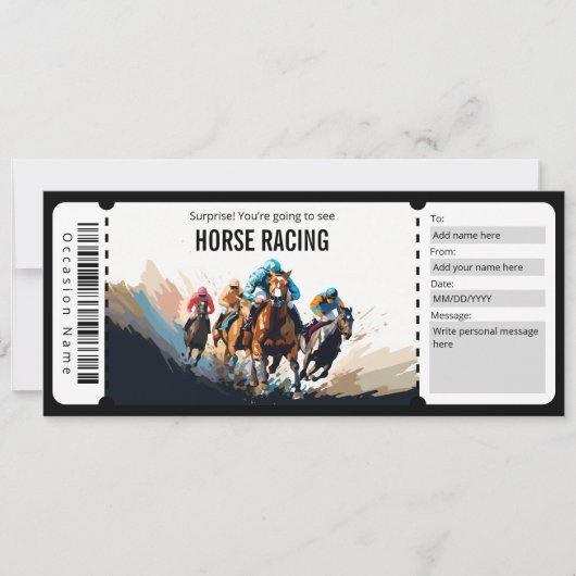 Verrassing Paard Racing Ticket Cadeaubon Kaart (Voorkant)