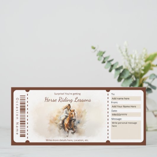 Verrassing Paardrijden Cadeaubon Sjabloon Kaart (Staand voorkant)