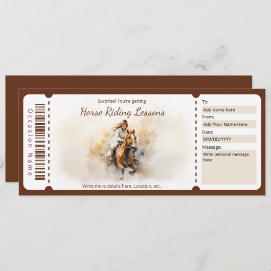 Verrassing Paardrijden Cadeaubon Sjabloon Kaart (Voorkant / Achterkant)