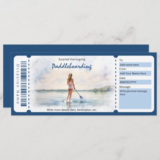 Verrassing Paddleboarding Gift Certificaat voor vr Kaart (Voorkant / Achterkant)