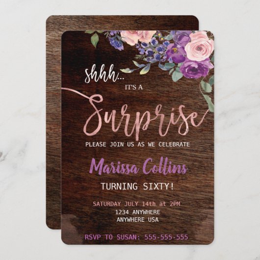 Verrassing Party uitnodiging, florale string licht Kaart (Voorkant / Achterkant)