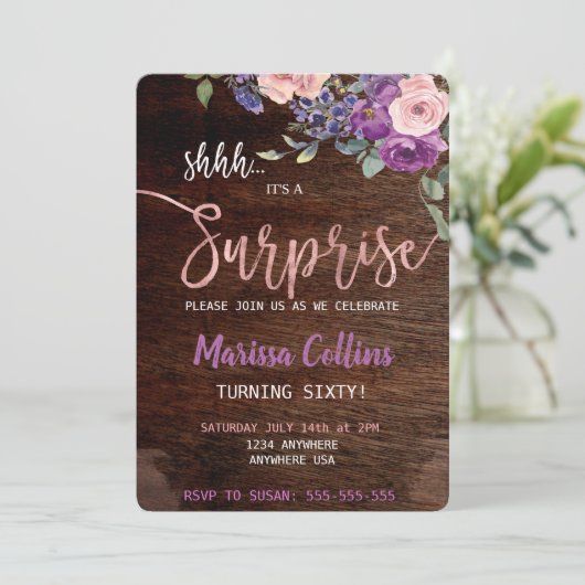 Verrassing Party uitnodiging, florale string licht Kaart (Staand voorkant)