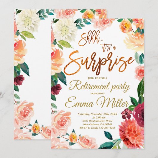 Verrassing Pensioen Partij, Bloemen Pensioen Kaart (Voorkant / Achterkant)