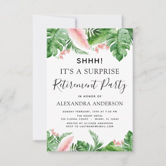 Verrassing Pensioen Party Tropische Palm Bloemen Kaart (Voorkant)