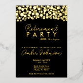 Verrassing Pensioen Party Zwart en Goud Folie Uitnodiging (Voorkant)