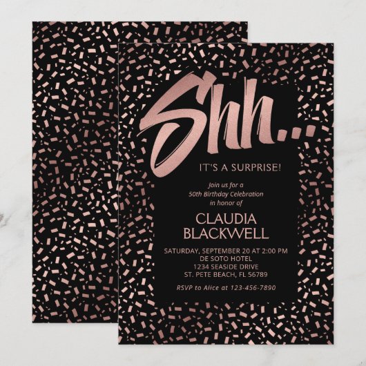 Verrassing Roos Gouden Confetti Verjaardag Kaart (Voorkant / Achterkant)