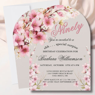 VERrassing Roze Bloemboog Elegante 90ste Verjaarda Kaart