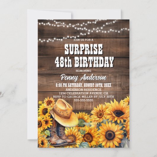 Verrassing Rustiek Hout Zonnebloem Verjaardagsfees Kaart (Voorkant)