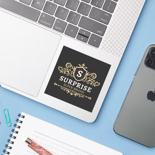 Verrassing Super Merk Luxe Bruiloft Party Modern B Sticker (Laptop met iPhone)