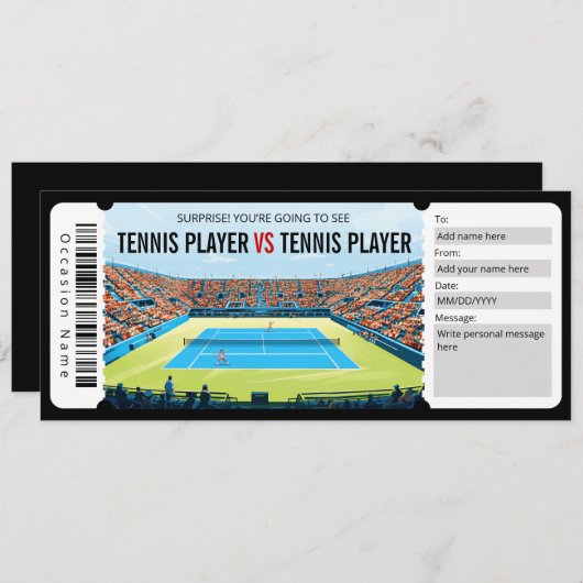 Verrassing Tennis Match Ticket Cadeaubon Kaart (Voorkant / Achterkant)