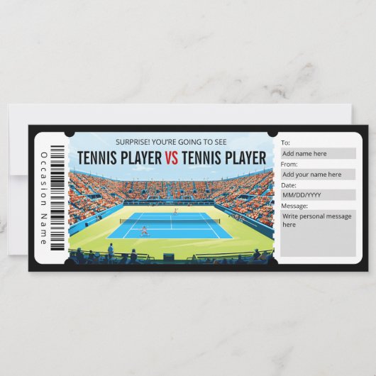 Verrassing Tennis Match Ticket Cadeaubon Kaart (Voorkant)