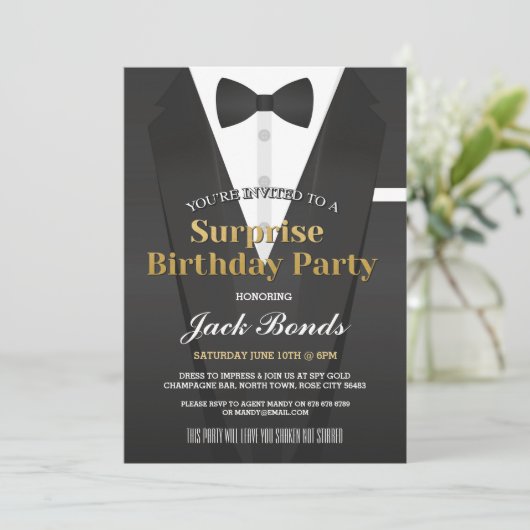 Verrassing Tuxedo Black Stropdas Event Verjaardags Kaart (Staand voorkant)