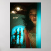 Verrassing, uit een deur gluren poster (Voorkant)