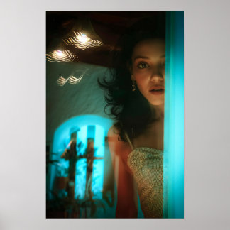 Verrassing, uit een deur gluren poster