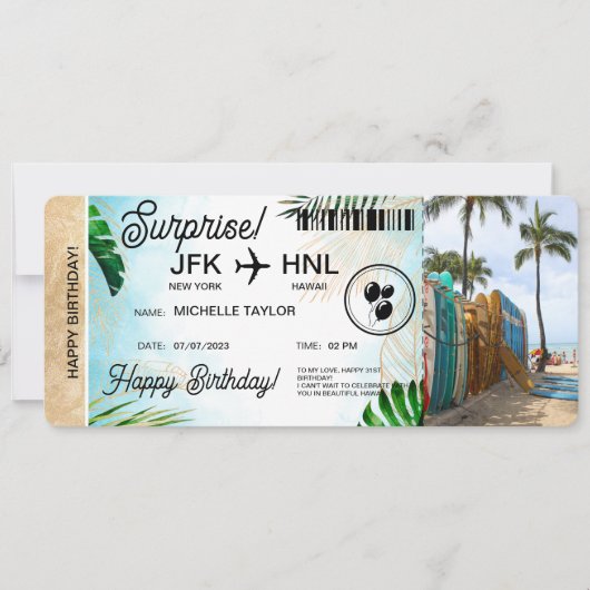 Verrassing Verjaardag Boarding Pass Trip Ticket Be Kaart (Voorkant)