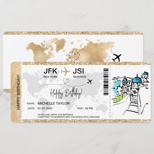 Verrassing Verjaardag Boarding Pass Trip Ticket Gr Kaart (Voorkant / Achterkant)