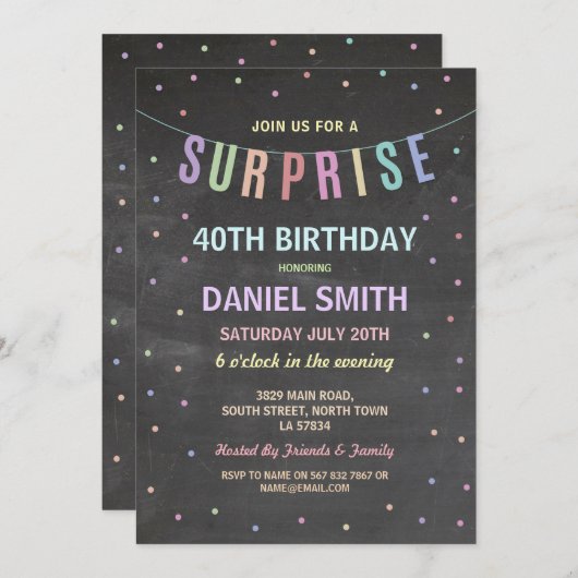 Verrassing Verjaardag Chalk Polka Dot Party Uitnod Kaart (Voorkant / Achterkant)