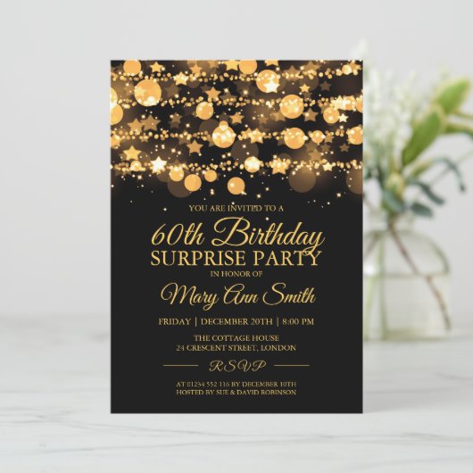 Verrassing Verjaardag Gouden Sparkling Lights & St Kaart (Staand voorkant)