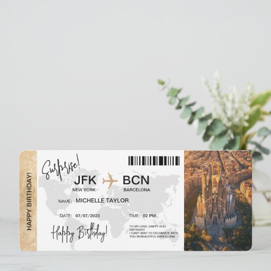 Verrassing Verjaardag instapkaart Barcelona Kaart (Staand voorkant)
