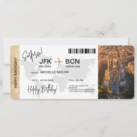 Verrassing Verjaardag instapkaart Barcelona Kaart (Voorkant)