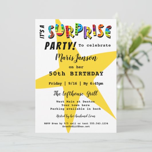 VERRASSING VERJAARDAG JUBILEUM ELKE FEESTUITNODIGI KAART (Staand voorkant)