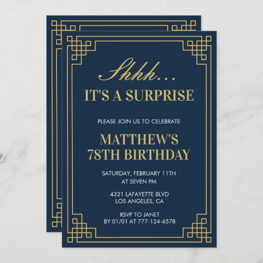 Verrassing Verjaardag Navy blauw Gouden Mannen 78s Kaart (Voorkant / Achterkant)